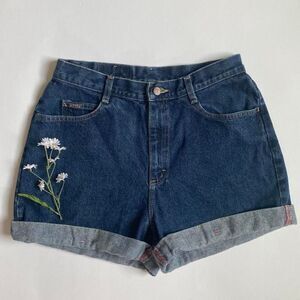Vintage dark wash cuffed denim shorts